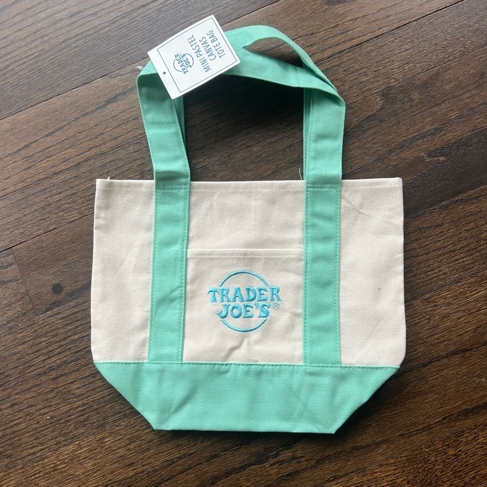 Trader Joe's Teal Mini Canvas Tote Bag NWT